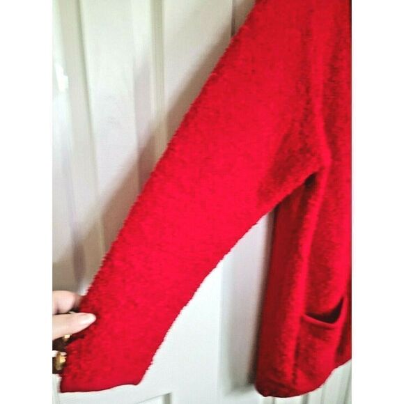 Side Effects Bright Red M Long Sleeve Vintage Acrylic Cardigan Sweater Sz Medium - Picture 5 of 7